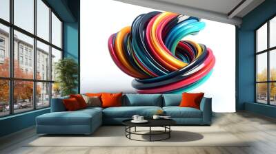 Twisted shape 3D render. Colorful glossy shapes in motion. Computer generated digital art for poster, flyer, banner background or design element. Isolated on white Wall mural