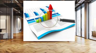 Business chart and magnifying glass Wall mural