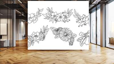 Big bundle of floral frames. Vector hand drawn border Wall mural