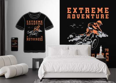 Extreme adventure motocross, t shirt design silhouette retro style Wall mural