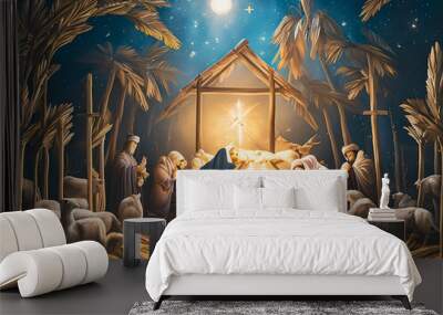 Artistic concept illustration of a Christmas Manger scene Wall mural