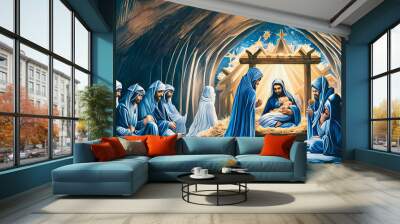 Artistic concept illustration of a Christmas Manger scene Wall mural