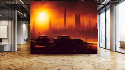 Artistic concept illustration of a dystopian city, background illustration. Wall mural