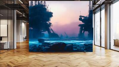 Artistic concept illustration of a oil rig construction, background illustration. Wall mural