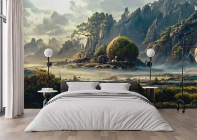 Artistic concept painting of a beautiful fantasy landscape, surrealism. Tender and dreamy design, background illustration. Wall mural