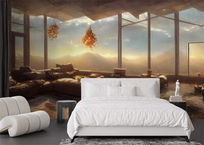 Artistic concept painting of a beautiful hotel room interior, background illustration. Wall mural