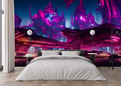 Artistic concept painting of a cyberpunk city street, background illustration Wall mural