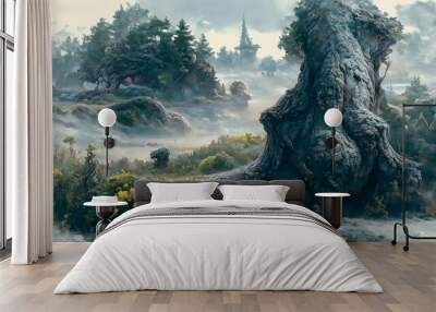 Artistic concept painting of a forest landscape, background illustration. Wall mural