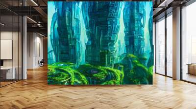 Artistic concept painting of a futuristic city or smart city, background illustration Wall mural