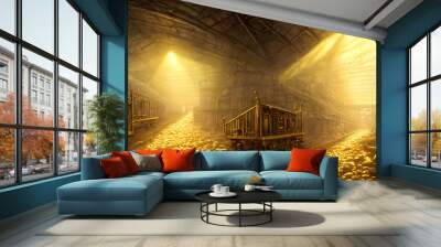 Artistic concept painting of a gold mine and small gold nuggets, background illustration. Wall mural