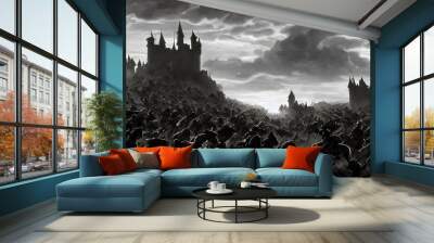 Artistic concept painting of a medieval battle, infantry, background 3d illustration. Wall mural