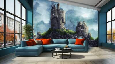 Artistic concept painting of medieval castle background 3d illustration. Wall mural