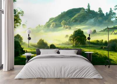 Artistic conception of beautiful landscape painting of nature of forest, background illustration, tender and dreamy design.    Wall mural