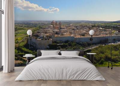 Aerial view over the historic city of Mdina in Malta - aerial photography Wall mural