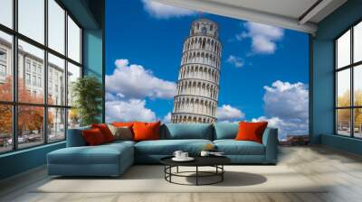 Amazing Leaning Tower of Pisa against blue sky Wall mural