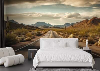 an endless road in Arizona - amazing travel photography - made with Generative AI tools Wall mural