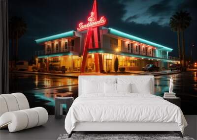 Capturing the neon glow of a classic motel sign - stock photo concepts Wall mural