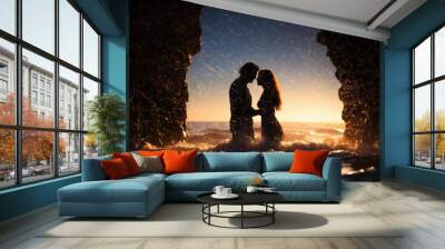 Couple in love emerges from the ocean summer feeling - sunset photography Wall mural