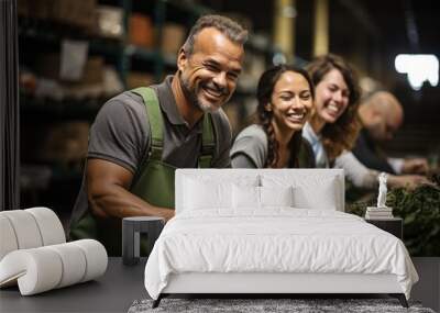 Group of friends volunteering at a food bank  - stock photography concepts Wall mural