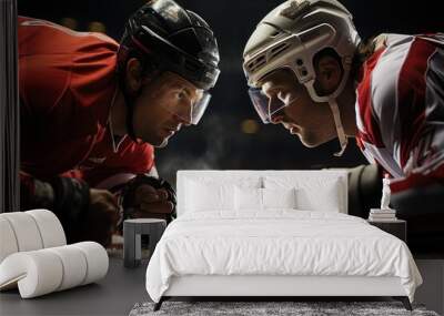 Ice hockey players facing off photo - stock photography concepts Wall mural