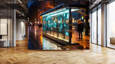 People waiting at a bus stop - stock photography Wall mural