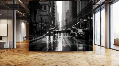 photo of a street canyon in black and white - made with Generative AI Wall mural