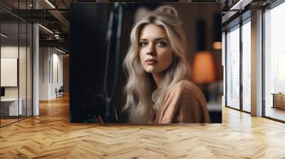 Portrait shot of a woman with beautiful blonde hair  - made with Generative AI tools Wall mural