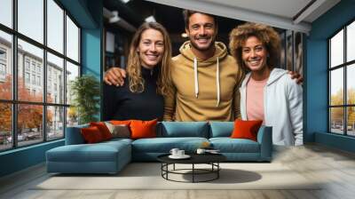 professional stock photos featuring three friends Wall mural