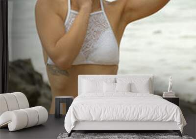 Sexy girl poses for the camera - happy girl on summer vacation at the beach - travel photography Wall mural