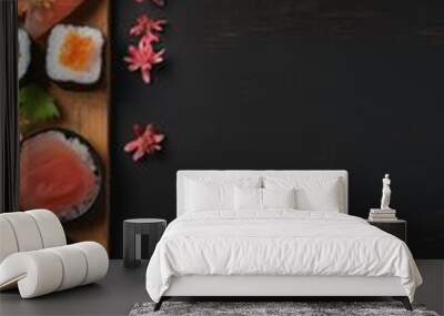 Sushi themed background in portrait mode with copy space - stock picture backdrop Wall mural