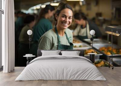 Volunteers working in a soup kitchen - stock photography Wall mural