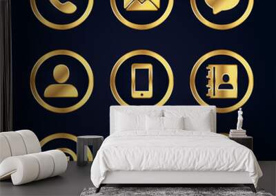 Golden business contact icons set Wall mural