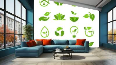 set of green leaves with concept ecology and environmental Wall mural