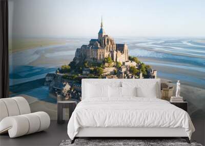 Le Mont Saint-Michel tidal island in beautiful twilight at dusk, Normandy, France Wall mural