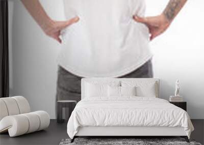 Rear view of a man looking ahead isolated Wall mural