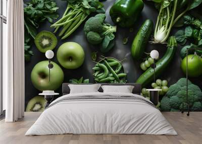 Assortment of green fruit and vegetable Wall mural