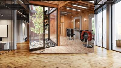 Hair Salon Designed in Wood (preview) - 3d illustration Wall mural