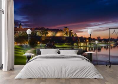 Royal Castle of Wawel by morning blue hour (panoramic) Wall mural