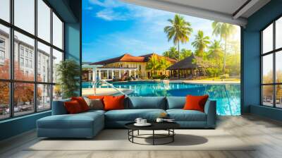 Swimming Pool Architecture Inside a Tropical Resort Wall mural