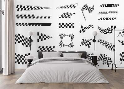 Abstract car sport race logo with black and white flag Wall mural