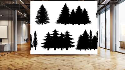 Assorted pine tree vector set icon Wall mural