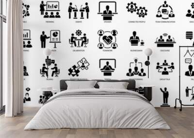 Business presentation icon set. Meeting, conference and business plan  Wall mural