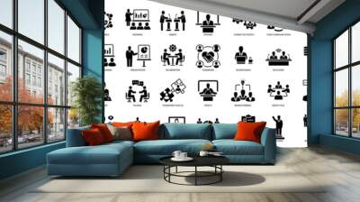 Conference, meeting, business training and team, brainstorm, seminar, interview icon set Wall mural