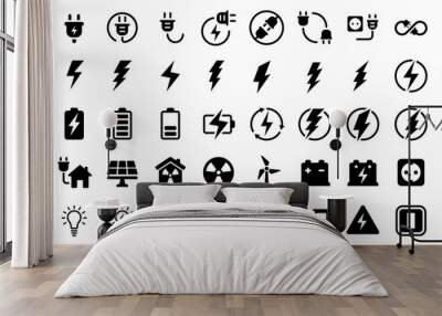 Electricity icons vector set. Set of green energy thin line icons Wall mural