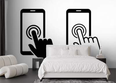 Hand touch screen smartphone icon. Click on the smartphone. Vector icon Wall mural