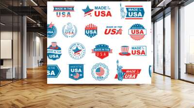 Made in USA logo or label set. US icon with American flag. Vector illustration. Wall mural