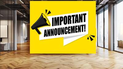 Megaphone with Important Announcement. Vector flat Wall mural