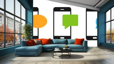 Notification message on the smartphone set icon. Flat illustration Wall mural