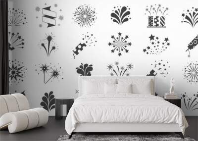 Set of firework icons, celebration, party, happy new year. Vector set Wall mural