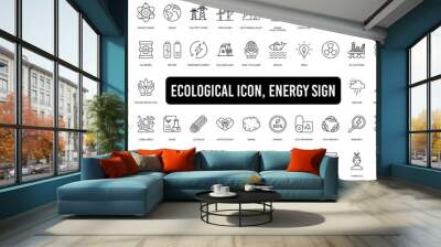 Set of green energy thin line icons. Icons for renewable energy, Wall mural